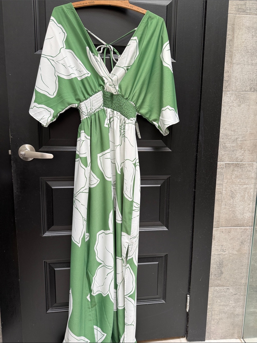 Green Floral Maxi Dress with White Blooms